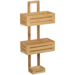 Relaxdays Estantería De Ducha Inoxidable Con 3 Niveles, Bambú, Beige, 65 X 28 X 15,5 Cm -Hogar Baño Tienda 10736385 3