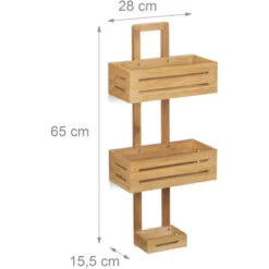 Relaxdays Estantería De Ducha Inoxidable Con 3 Niveles, Bambú, Beige, 65 X 28 X 15,5 Cm -Hogar Baño Tienda 10736385 4
