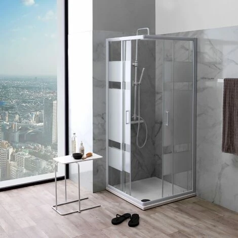 CABINA DE DUCHA CUADRADA DE VIDRIO 80X80 CON SERIGRAFÍA Y PERFILES BLANCOS 4 CABINA DE DUCHA CUADRADA DE VIDRIO 80X80 CON SERIGRAFÍA Y PERFILES BLANCOS - Imagen 2