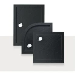 Plato De Ducha Bordeado Antracita Efecto Piedra De Acrílico Mod. Flower 80x80x4 Cm Semicircular -Hogar Baño Tienda 12291744 5