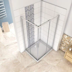 Mampara De Ducha Angular Puerta Corredera Cristal 5 MM Perfilería Gris Mate 70x70cm -Hogar Baño Tienda 12300541 3
