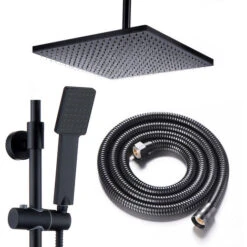 Columna De Ducha Termostático Negro Mate Cuadrada. Tubo Regulable En Altura De 83 A 120 Cm. -Hogar Baño Tienda 12435830 4