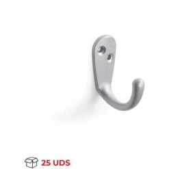 Colgador De Pared | Estilo Funcional | Fabricado En Zamak | Acabado En Cromo Mate Líquido | Gran Capacidad De Carga | Medidas 18*39*44 Mm | Sistema De Fijación Atornillado | 25 Unidades