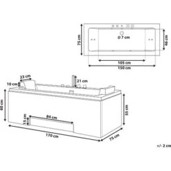 Bañera De Hidromasaje De Acrílico Sanitario Blanco Y Vidrio Rectangular Doble 157 X 85 Cm Con Reposacabezas Diseño Moderno Galley -Hogar Baño Tienda 17576246 3