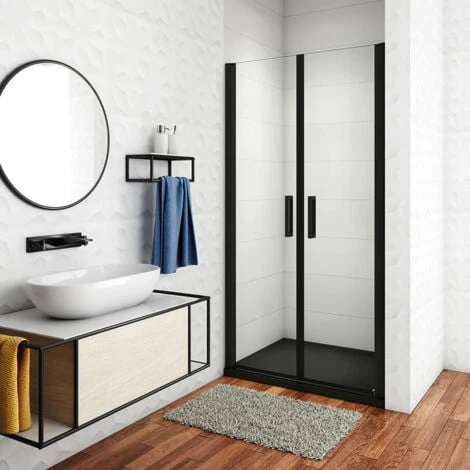Mampara De Ducha De 80x200cm,dos Puertas Giratorias, Perfiles Negros Mate,vidrio De Seguridad, Antical,transparente De 8mm 3 Mampara De Ducha De 80x200cm,dos Puertas Giratorias, Perfiles Negros Mate,vidrio De Seguridad, Antical,transparente De 8mm