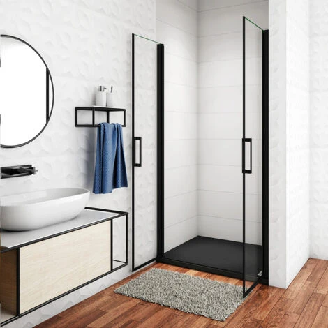 Mampara De Ducha De 80x200cm,dos Puertas Giratorias, Perfiles Negros Mate,vidrio De Seguridad, Antical,transparente De 8mm 4 Mampara De Ducha De 80x200cm,dos Puertas Giratorias, Perfiles Negros Mate,vidrio De Seguridad, Antical,transparente De 8mm - Imagen 2