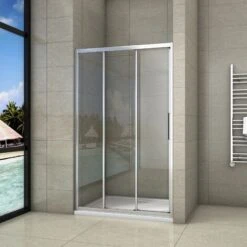 Mampara De Ducha, Frontal Deslizante, 3 Hojas Correderas, Cristal Templado De 6 MM, 120x195cm, Tratamiento Antical