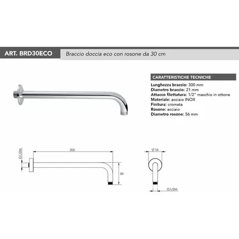 Brazo De Ducha De Acero Inoxidable 30 Cm -1/2 Gas Tecom BRD30ECO 300mm 4 Brazo De Ducha De Acero Inoxidable 30 Cm -1/2 Gas Tecom BRD30ECO 300mm - Imagen 2