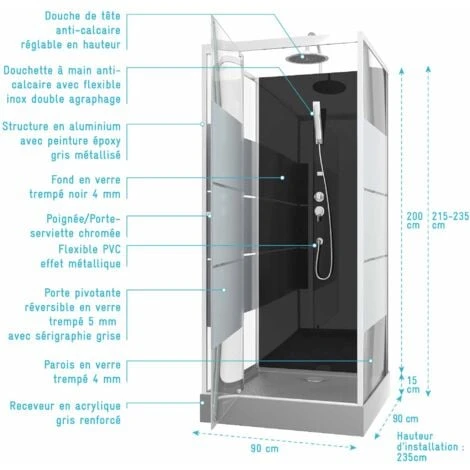 CABINA DUCHA CUADRADA 90X90X225CM - SCRATCHY 90 6 CABINA DUCHA CUADRADA 90X90X225CM - SCRATCHY 90 - Imagen 4
