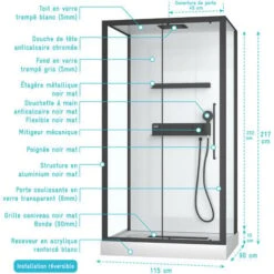 CABINA DUCHA RECTANGULAR 90X115X215 EXTRA BLANCO PERFIL LACADO NEGRO MATE - GOSTH RECTANGULAR -Hogar Baño Tienda 21926507 4