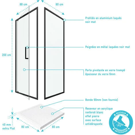 PACK MAMPARA PIVOTANTE + PLATO DUCHA - 80X80 PIVOTANTE - CRUSH MOON PIVOTANTE 80X80 6 PACK MAMPARA PIVOTANTE + PLATO DUCHA - 80X80 PIVOTANTE - CRUSH MOON PIVOTANTE 80X80 - Imagen 4