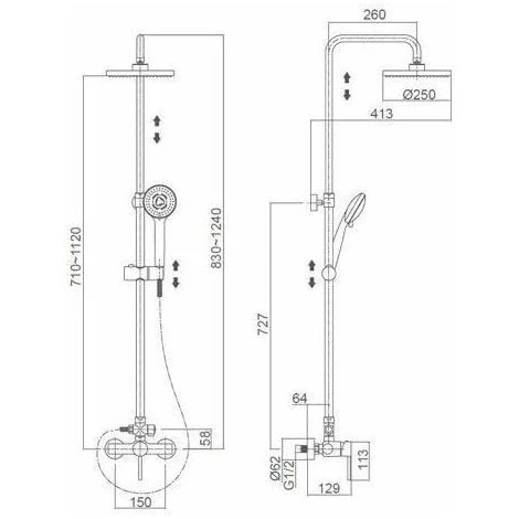 Barra De Ducha Acero Inoxidable Monomando Rociador 25cm Serie Ebro 4 Barra De Ducha Acero Inoxidable Monomando Rociador 25cm Serie Ebro - Imagen 2