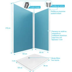Paneles Pared Azul - Aluminio 120+90X120 C/ Perfiles Cromados + Plato Ducha 90X120CM - WHITENESS 2 9 Paneles Pared Azul - Aluminio 120+90X120 C/ Perfiles Cromados + Plato Ducha 90X120CM - WHITENESS 2 -Hogar Baño Tienda 23168821 4