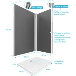 PACK PANELES PARED GRIS EN ALUMINIO CON PERFIL EN ESQUINA Y ACABADO CROMADO + PLATO DUCHA- 90X120CM - WALL `IT GRIS 90X120 + WHITENEES II 120 -Hogar Baño Tienda 23168834 4