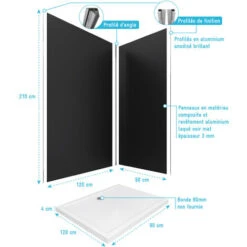 PACK PANELES PARED NEGRO EN ALUMINIO CON PERFIL EN ESQUINA Y ACABADO CROMADO + PLATO DUCHA - 90X120CM - WALL `IT GRIS 90X120 + WHITENEES II 120 -Hogar Baño Tienda 23168852 4