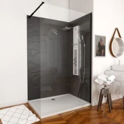 PACK PANELES PARED PIZARRA NEGRO COMPOSITE CON PERFIL EN ESQUINA ACABADO CROMADO + PLATO DUCHA 90X120CM - STONE `IT SLATE 90X120 + WHITENESS II 120