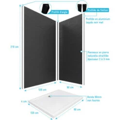 PACK PANELES PARED PIZARRA NEGRO COMPOSITE CON PERFIL EN ESQUINA ACABADO CROMADO + PLATO DUCHA 90X120CM - STONE `IT SLATE 90X120 + WHITENESS II 120 -Hogar Baño Tienda 23534965 4