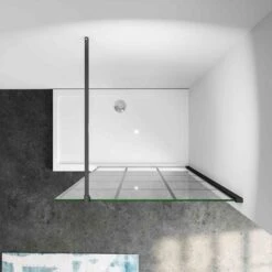 80x200cm Mamparas De Ducha Pantalla Panel Fijo Estilo Industrial Negro Mate Con Cuadrados Cristal Antical 8mm Con Barra 90cm 9 80x200cm Mamparas De Ducha Pantalla Panel Fijo Estilo Industrial Negro Mate Con Cuadrados Cristal Antical 8mm Con Barra 90cm -Hogar Baño Tienda 24074972 3