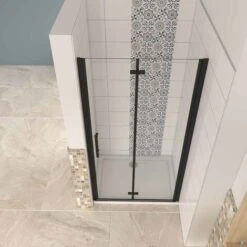 Mampara Ducha Frontal Baño Dos Puerta Plegable Con Perfil Negro Mate ,estilo Industrial, 5 Mm Cristal Templado, Easyclean,70x190cm -Hogar Baño Tienda 27059329 4