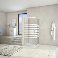 Mamparas Semicircular Corredera Serigrafiado Con Aluminio Blanco 5mm Para Ducha 90x90x195cm