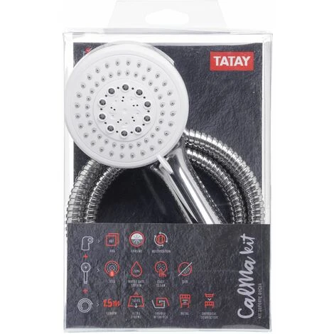 TATAY Kit Ducha Soporte, Ducha De 5 Funciones, Incluye Soporte Multiposicion, Y Flexo Metal De Doble Engatillado De 1,5 M 4 TATAY Kit Ducha Soporte, Ducha De 5 Funciones, Incluye Soporte Multiposicion, Y Flexo Metal De Doble Engatillado De 1,5 M - Imagen 2