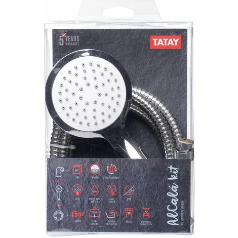 TATAY Kit Ducha Soporte De 1 Funcion, Cromado, Incluye Soporte Multiposicion, Y Flexo Metal De Doble Engatillado De 1,5 M 4 TATAY Kit Ducha Soporte De 1 Funcion, Cromado, Incluye Soporte Multiposicion, Y Flexo Metal De Doble Engatillado De 1,5 M - Imagen 2