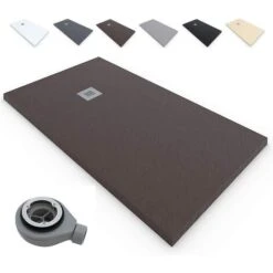 Plato De Ducha RESINA - Extraplano Antideslizante - EstiloBaño® Terra - 【 70x 80 - CHOCOLATE】 - T+1:60extura PIZARRA - Incluye Válvula Y Rejilla