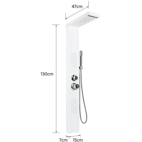 Panel De Ducha De Acero Inoxidable,5 En 1 Columna Hidromasaje,Cabeza De Ducha, Ducha De Mano Y Chorros De Masaje (blanco),15*47*130cm 5 Panel De Ducha De Acero Inoxidable,5 En 1 Columna Hidromasaje,Cabeza De Ducha, Ducha De Mano Y Chorros De Masaje (blanco),15*47*130cm - Imagen 3