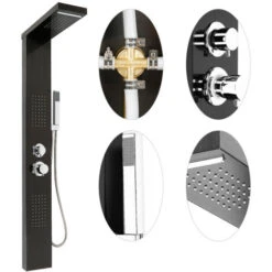 Panel De Ducha De Acero Inoxidable,5 En 1 Columna Hidromasaje,Cabeza De Ducha, Ducha De Mano Y Chorros De Masaje (negro),15*47*130cm -Hogar Baño Tienda 28055668 4