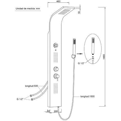 Columna De Hidromasaje Para Ducha En Aluminio Modelo Madeira 7 Columna De Hidromasaje Para Ducha En Aluminio Modelo Madeira - Imagen 5