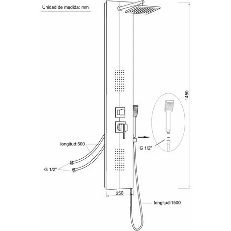 Columna De Hidromasaje Para Ducha En PVC Modelo Granada 7 Columna De Hidromasaje Para Ducha En PVC Modelo Granada - Imagen 5