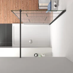 70x200cm Mamparas De Ducha Pantalla Panel Fijo Estilo Industrial Negro Mate Con Cuadrados Cristal Antical 8mm Barra 90cm -Hogar Baño Tienda 28228822 3