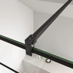 70x200cm Mamparas De Ducha Pantalla Panel Fijo Estilo Industrial Negro Mate Con Cuadrados Cristal Antical 8mm Barra 90cm -Hogar Baño Tienda 28228822 4