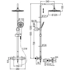 Columna De Ducha Termostático Negro Mate Redonda. Tubo Regulable En Altura De 83 A 120 Cm. -Hogar Baño Tienda 28699430 4