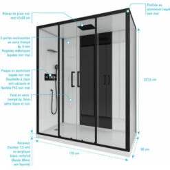CABINA DUCHA RECTANGULAR 170x90CM BIANCA CON PERFILERIA DE ALUMINIO NEGRO MATE - INFINITY LOW -Hogar Baño Tienda 30391641 4
