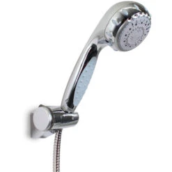 TATAY Kit Soporte Con Ducha De 8 Funciones, Cromada, Con Sistema De Ahorro De Agua. Incluye Soporte Multiposicion Y Flexo Metal De 1,5 M