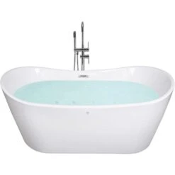 Bañera De Hidromasaje Independiente De Acrílico Blanco LED 168 Cm Moderno Jets De Masaje Spa Antigua