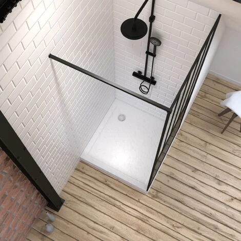 Pack Mampara De Ducha 90x200 Negro Mate + Plato Sobre Encimera Efecto Piedra Blanca 90x90 - Antideslizante 4 Pack Mampara De Ducha 90x200 Negro Mate + Plato Sobre Encimera Efecto Piedra Blanca 90x90 - Antideslizante - Imagen 2