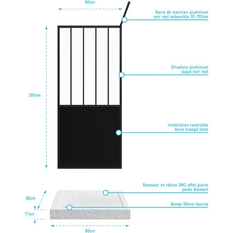 Pack Mampara De Ducha 90x200 Negro Mate + Plato Sobre Encimera Efecto Piedra Blanca 90x90 - Antideslizante 6 Pack Mampara De Ducha 90x200 Negro Mate + Plato Sobre Encimera Efecto Piedra Blanca 90x90 - Antideslizante - Imagen 4