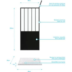 Pack Mampara De Ducha 90x200 Cm Negro Mate - Vidrio Templado 5mm + Plato Cuadrado Blanco Acabado Piedra -Hogar Baño Tienda 36424143 4