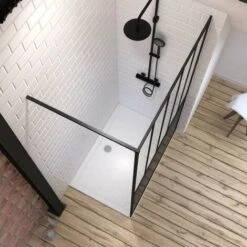 Pack Mampara De Ducha 120x200 Cm Negro Mate + Plato De Ducha Rectangular Blanco - Acabado Piedra -Hogar Baño Tienda 36424147 2