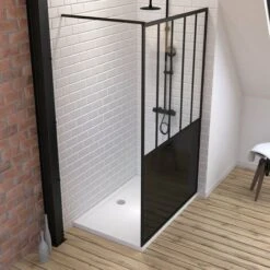 Pack Mampara De Ducha 120x200 Cm Negro Mate + Plato De Ducha Rectangular Blanco - Acabado Piedra -Hogar Baño Tienda 36424147 3