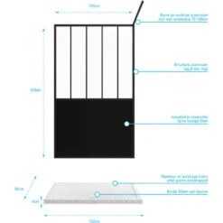 Pack Mampara De Ducha 120x200 Cm Negro Mate + Plato De Ducha Rectangular Blanco - Acabado Piedra -Hogar Baño Tienda 36424147 4