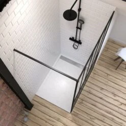 Pack Mampara De Ducha 120x200 Cm Negro Mate + Plato Elevador Extraplano Blanco - Desagüe -Hogar Baño Tienda 36424148 2