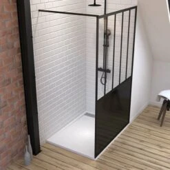 Pack Mampara De Ducha 120x200 Cm Negro Mate + Plato Elevador Extraplano Blanco - Desagüe -Hogar Baño Tienda 36424148 3