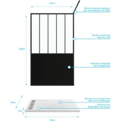 Pack Mampara De Ducha 120x200 Cm Negro Mate + Plato Elevador Extraplano Blanco - Desagüe -Hogar Baño Tienda 36424148 4