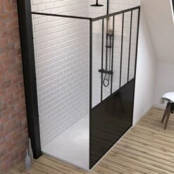 Pack Mampara De Ducha 90x200 Cm Negro Mate + Plato De Superficie Compuesto SMC 90x140 Cm -Hogar Baño Tienda 36424150 3