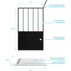 Pack Mampara De Ducha 120x200 Cm Negro Mate - Vidrio Templado 5mm + Bandeja De Suelo Extraplana - Desagüe 9 Pack Mampara De Ducha 120x200 Cm Negro Mate - Vidrio Templado 5mm + Bandeja De Suelo Extraplana - Desagüe -Hogar Baño Tienda 36557537 4