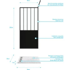 Pack Mampara De Ducha 90x200 Cm Negro Mate + Plato De Suelo Extraplano Canal 90X90 Cm -Hogar Baño Tienda 37414402 4