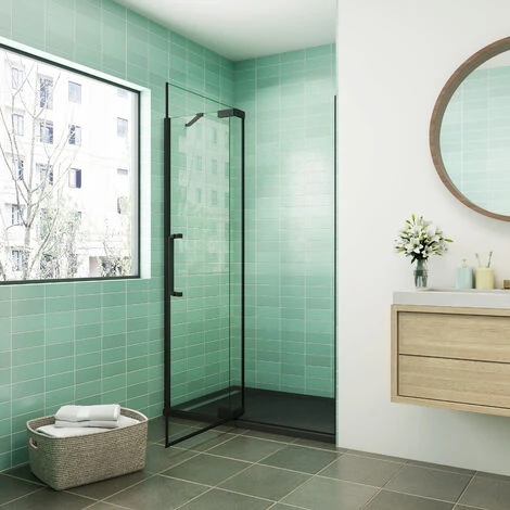 Mampara De Ducha Abatible,80x195cm,frontal 2 Hojas Con Antical,perfilería Negra Mate,estilo Industrial,Cristal Templado De 8 Mm,incluye Barra De Soporte 30 Cm 4 Mampara De Ducha Abatible,80x195cm,frontal 2 Hojas Con Antical,perfilería Negra Mate,estilo Industrial,Cristal Templado De 8 Mm,incluye Barra De Soporte 30 Cm - Imagen 2